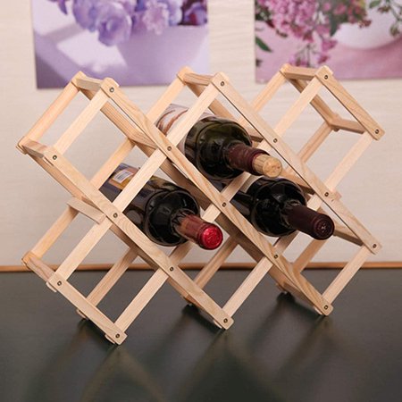 Criss-Cross Foldable Wooden Wine Rack Holder - 10 Bottle
