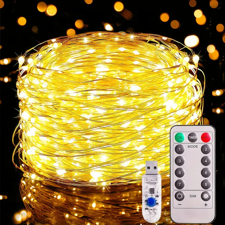GlowLine 100-LED USB String Light – 10m, 8 Modes, Remote-Controlled