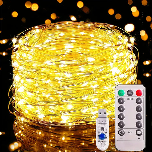 GlowLine 100-LED USB String Light – 10m, 8 Modes, Remote-Controlled