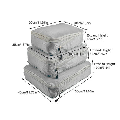 3Pcs Travel Storage Bag Compressible Packing Cubes