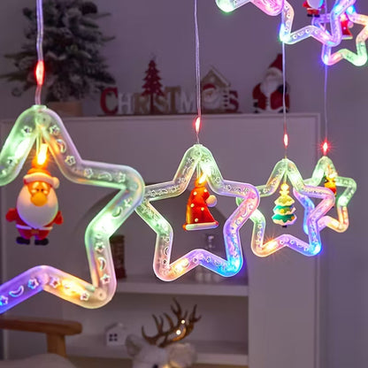 Festive Star Christmas Curtain String Lights – 3M, 120 LEDs, USB Powered, Remote Controlled