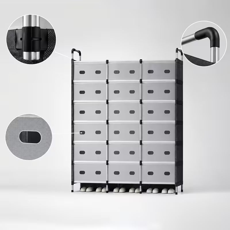 16‑Compartment Shoe Rack with Cover – 7 Tier Freestanding Organizer