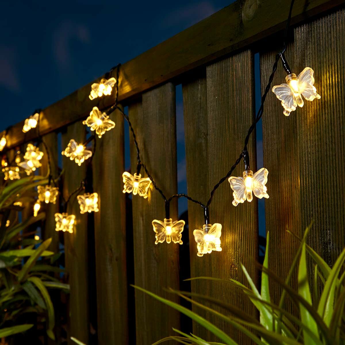 Solar Powered Multi Function Butterfly Fairy Lights - 6.5m