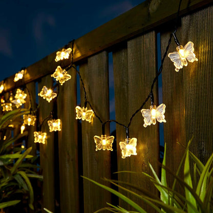 Solar Powered Multi Function Butterfly Fairy Lights - 6.5m