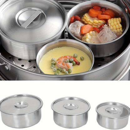 SteamServe 3‑Piece Stainless Steel Steaming Bowl Set with Lids