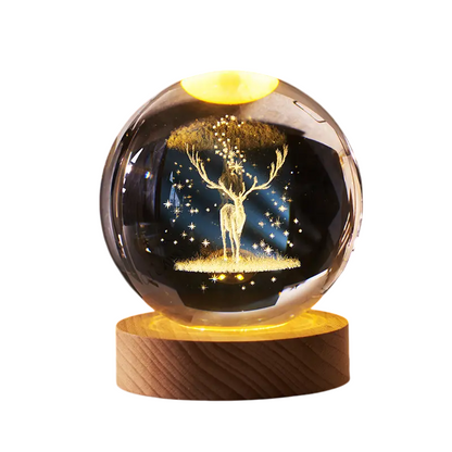 3D Galaxy Crystal Ball LED Night Light With Wooden Base