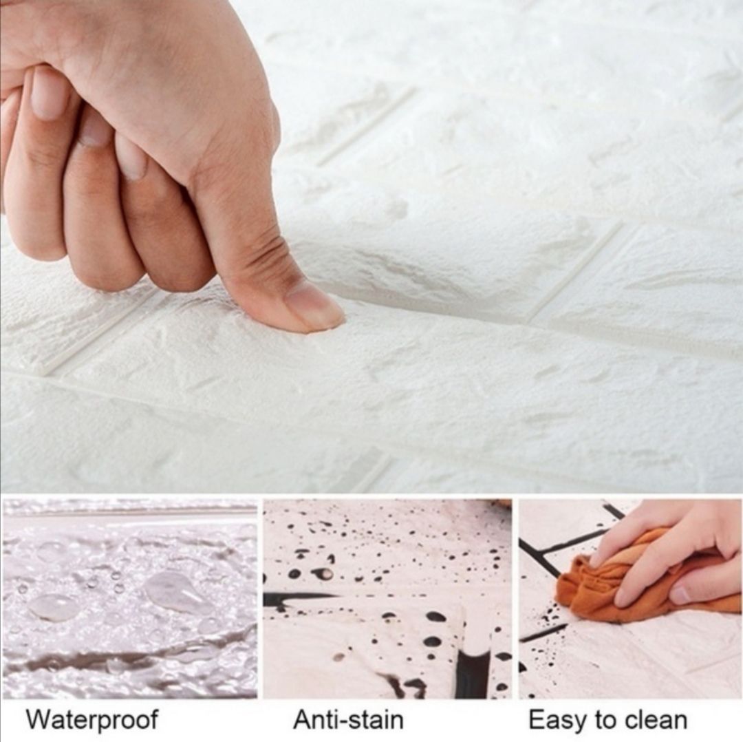 4 Pack 3D Self-Adhesive Waterproof PE Foam Wallpaper