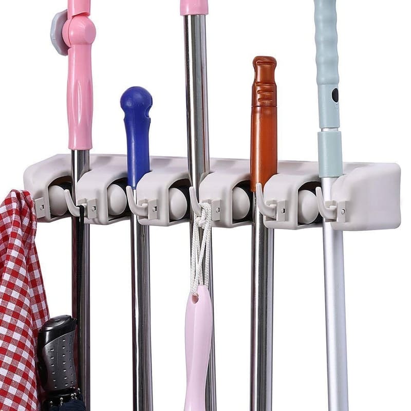 Multi Function Wall Mounted Utility Holder with Hooks and Auto Adjustable Slots