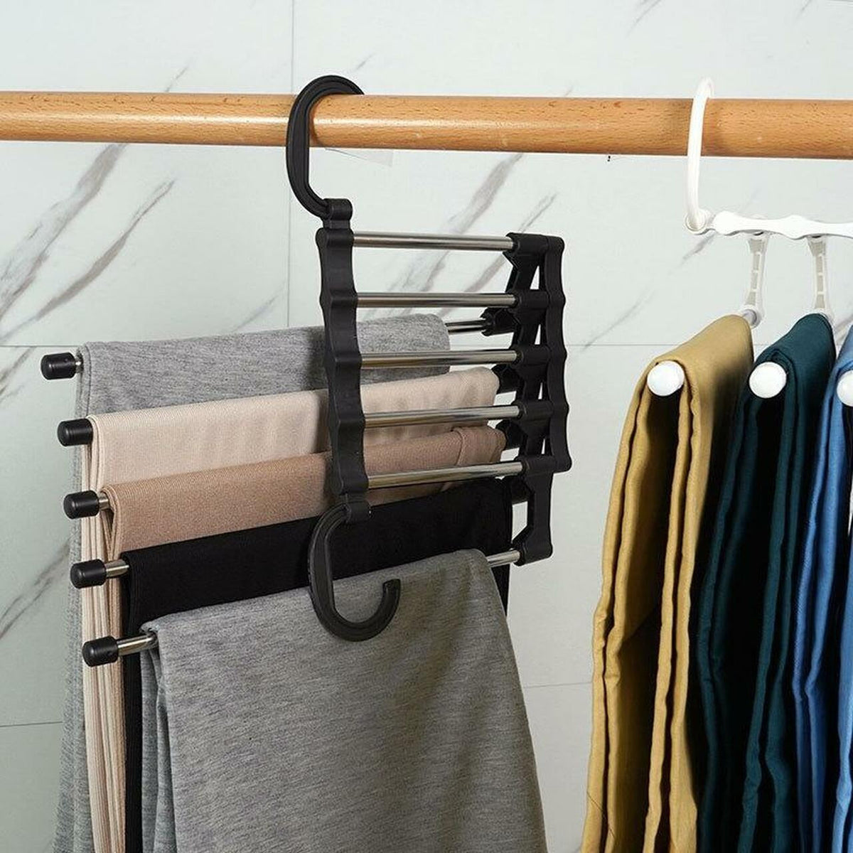 5‑in‑1 Foldable Pants Hangers – Space‑Saving Wardrobe Organizer