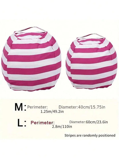 Striped Plush Toy Storage Bag – Cotton Canvas Organizer