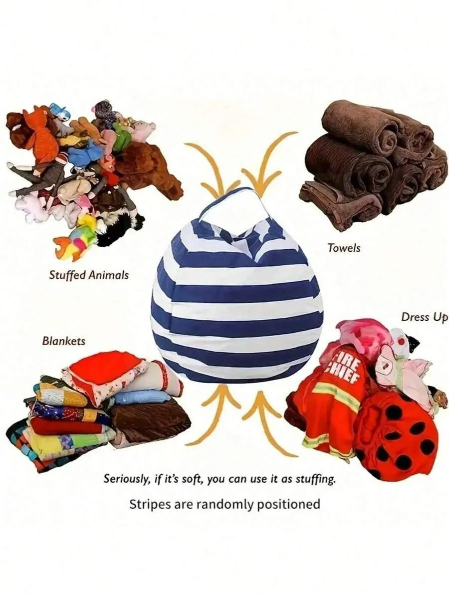 Striped Plush Toy Storage Bag – Cotton Canvas Organizer