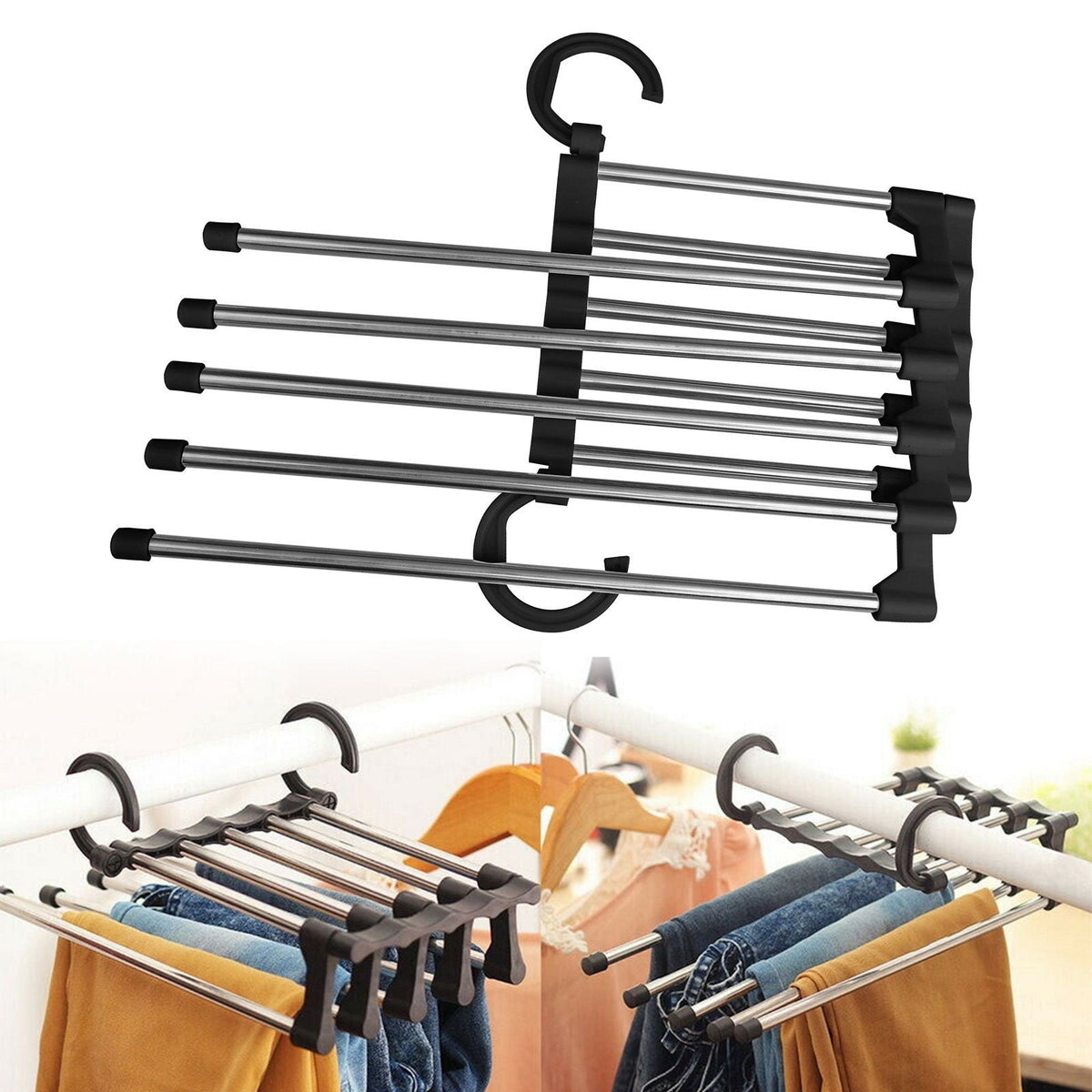 5‑in‑1 Foldable Pants Hangers – Space‑Saving Wardrobe Organizer