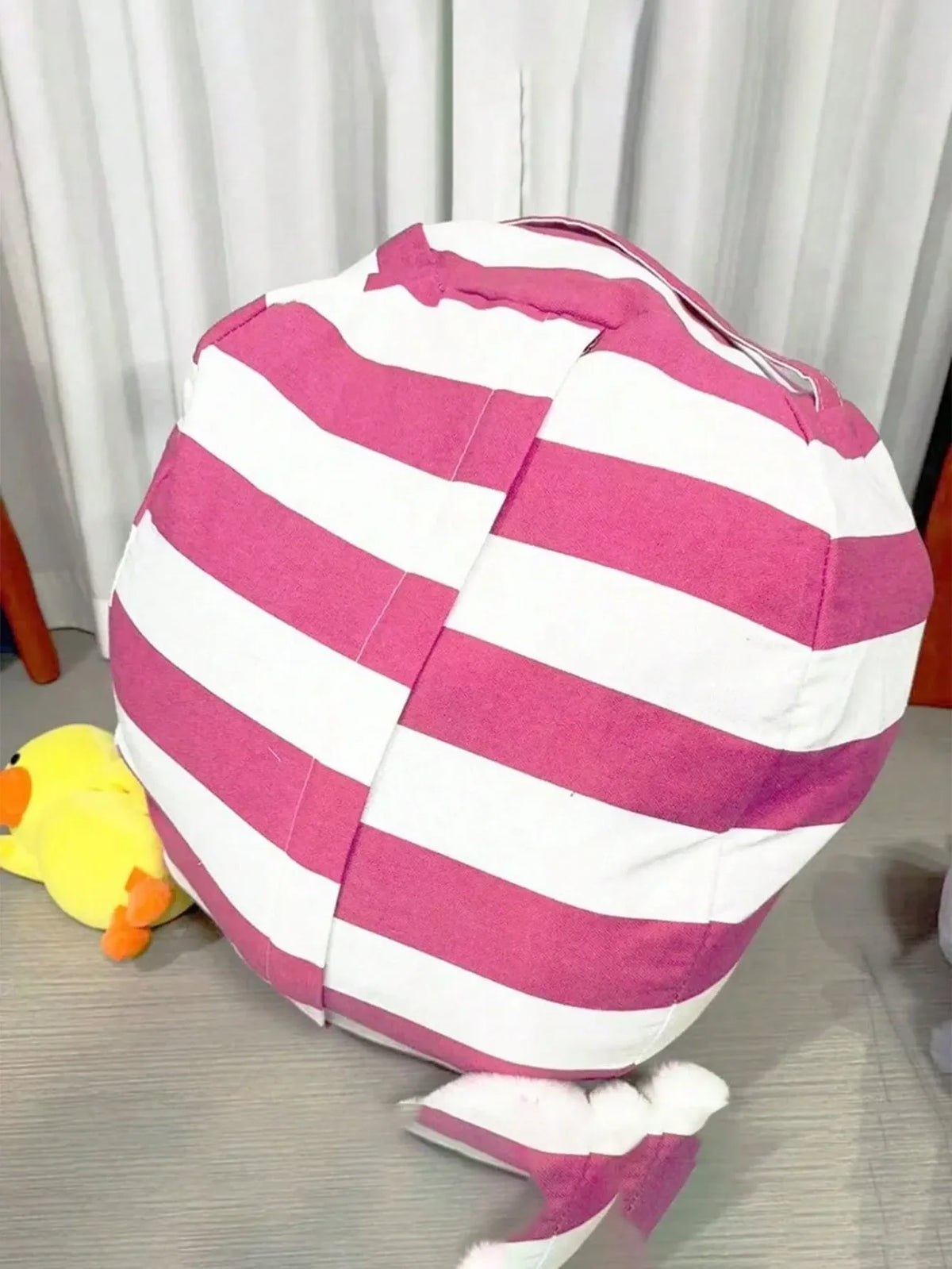Striped Plush Toy Storage Bag – Cotton Canvas Organizer