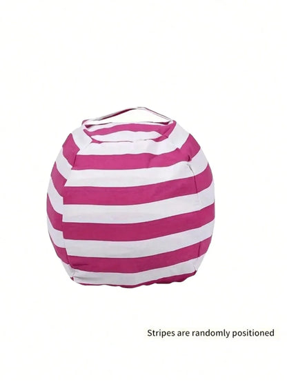 Striped Plush Toy Storage Bag – Cotton Canvas Organizer