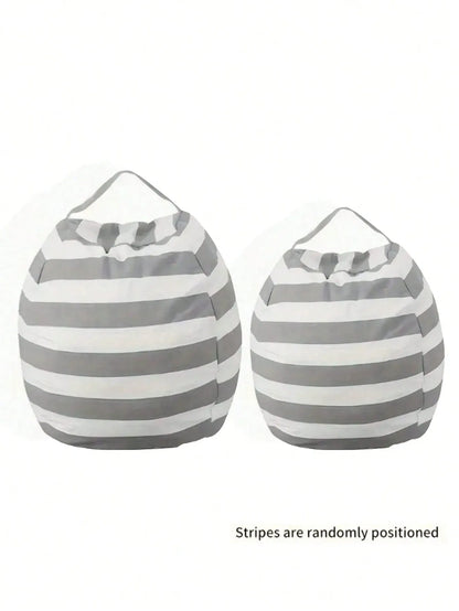 Striped Plush Toy Storage Bag – Cotton Canvas Organizer