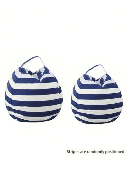 Striped Plush Toy Storage Bag – Cotton Canvas Organizer