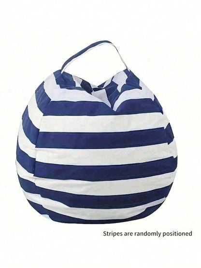 Striped Plush Toy Storage Bag – Cotton Canvas Organizer