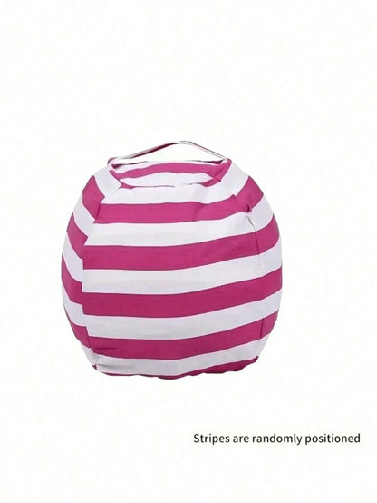 Striped Plush Toy Storage Bag – Cotton Canvas Organizer