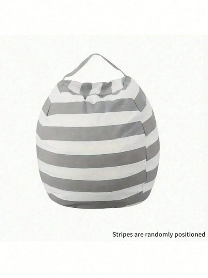 Striped Plush Toy Storage Bag – Cotton Canvas Organizer