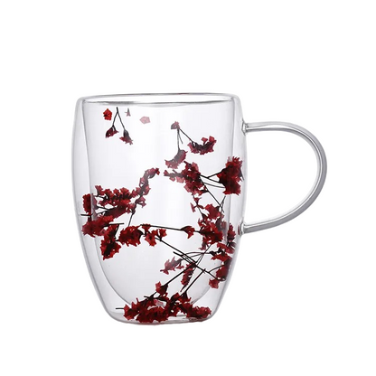 350ml Flower Petals Double Walled Glass Coffee Mug