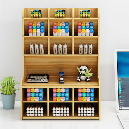 17 Compartment Wooden Desktop Stationery Organiser