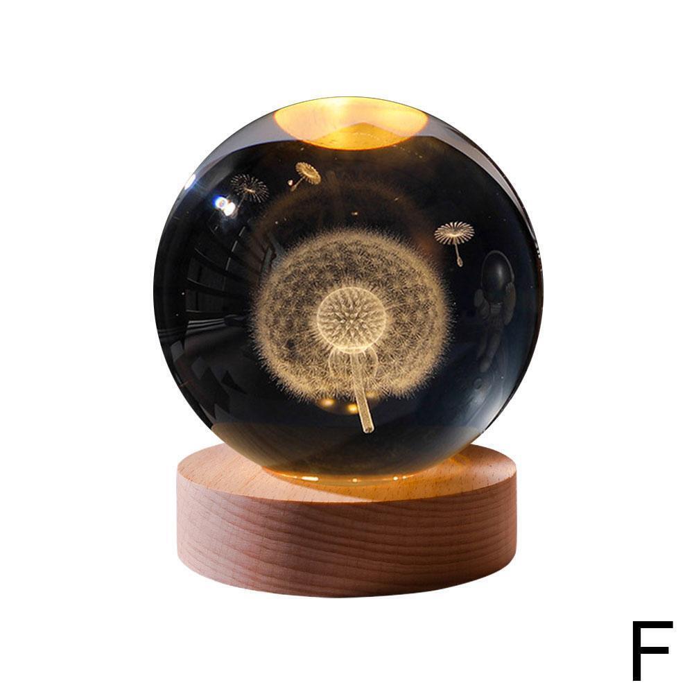 3D Galaxy Crystal Ball LED Night Light With Wooden Base