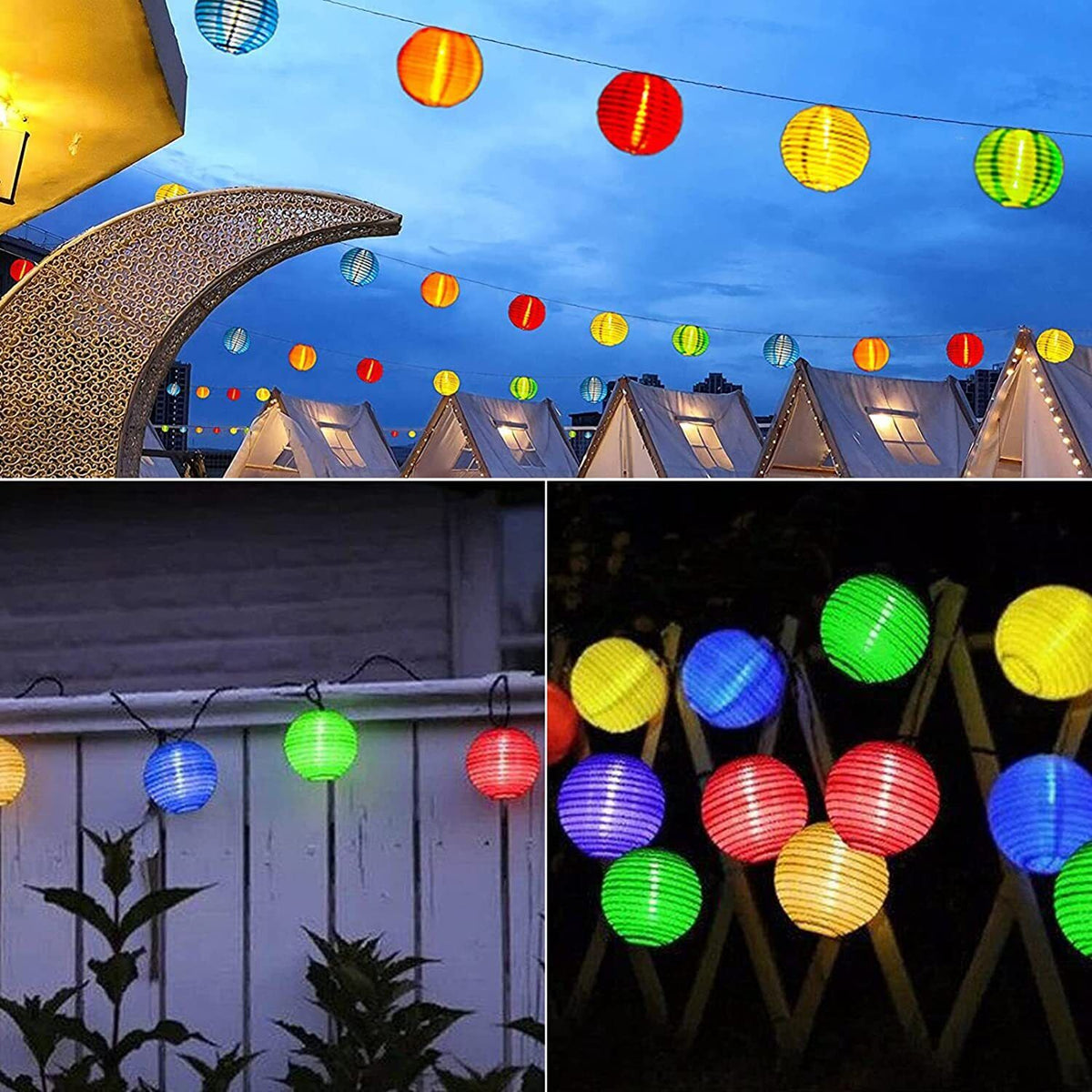 Solar Chinese Lantern String Lights - 5m