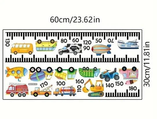 Kids Car & Truck Themed Growth Chart Wall Decal Kit