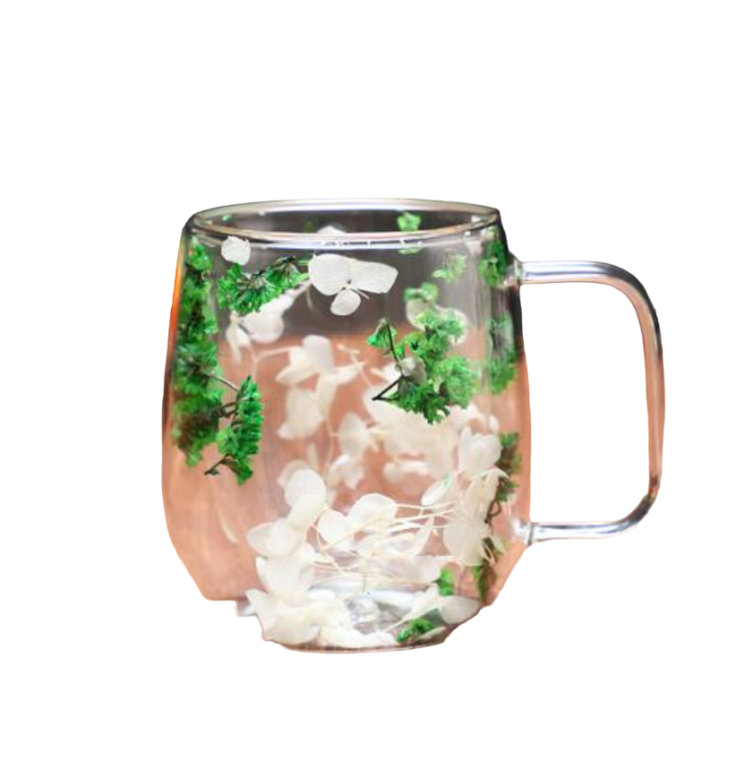 350ml Flower Petals Double Walled Glass Coffee Mug