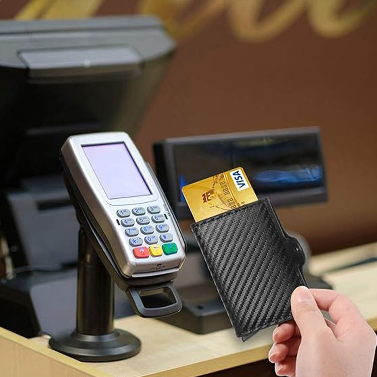 Double Carbon Fiber RFID Pop Up Card Holder Wallet